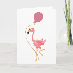 Pink Flamingo Holding Balloon Card