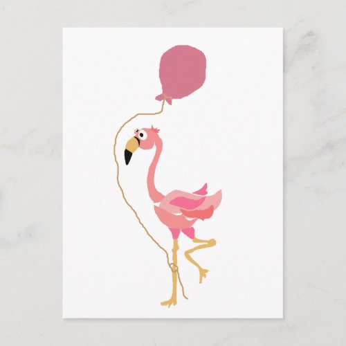 Pink Flamingo Holding Balloon Postcard