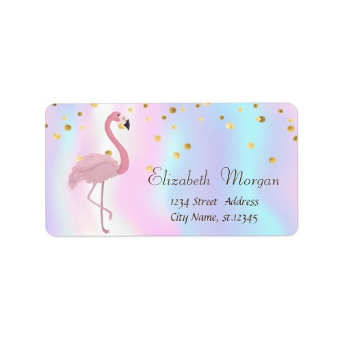 Pink Flamingo Holographic Gold Foil Confetti Label