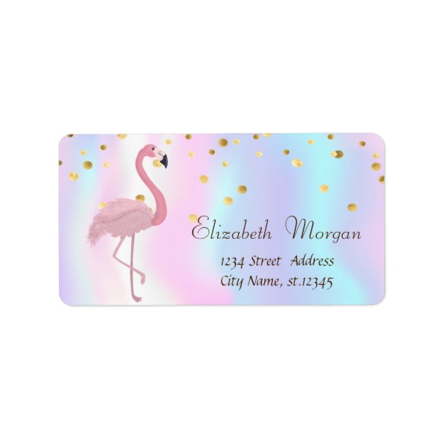 Pink Flamingo Holographic Gold Foil Confetti Label (Front)