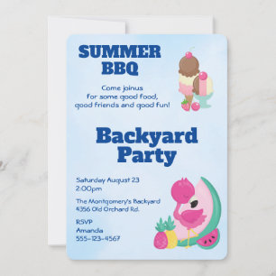 Pink Flamingo Ice Cream BBQ Party Invite