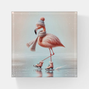 Pink Flamingo Ice Skater Paperweight