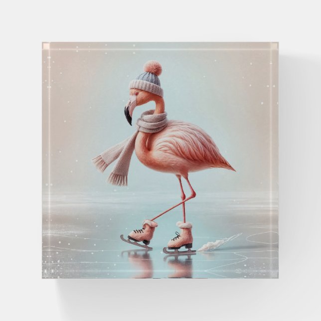 Pink Flamingo Ice Skater Paperweight (Front)