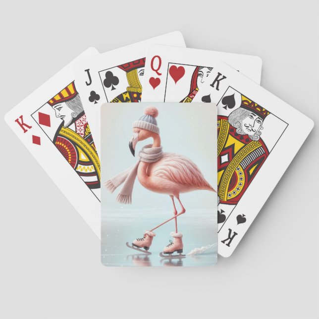 Pink Flamingo Ice Skater Poker Cards (Back)