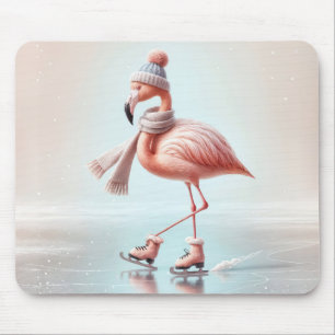 Pink Flamingo Ice Skating Mouse Pad