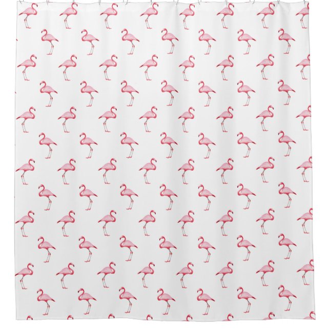 Pink Flamingo Illustration Tropical Pattern Pastel Shower Curtain (Front)