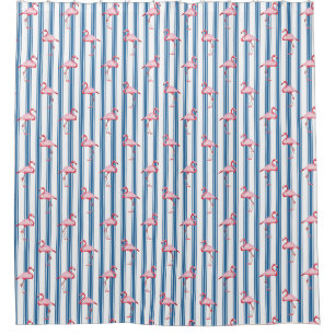 Pink Flamingo Illustration Tropical Pattern Stripe Shower Curtain