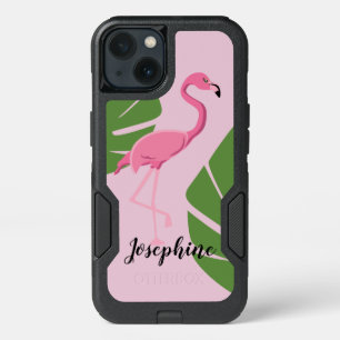 Pink flamingo illustration with name iPhone 13 case