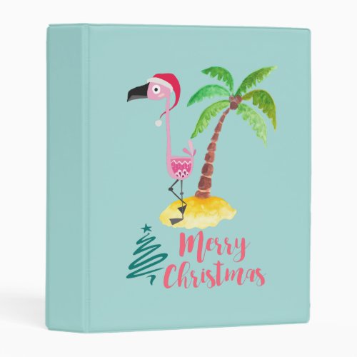 Pink Flamingo In A Santa Hat By A Palm Tree Xmas Mini Binder