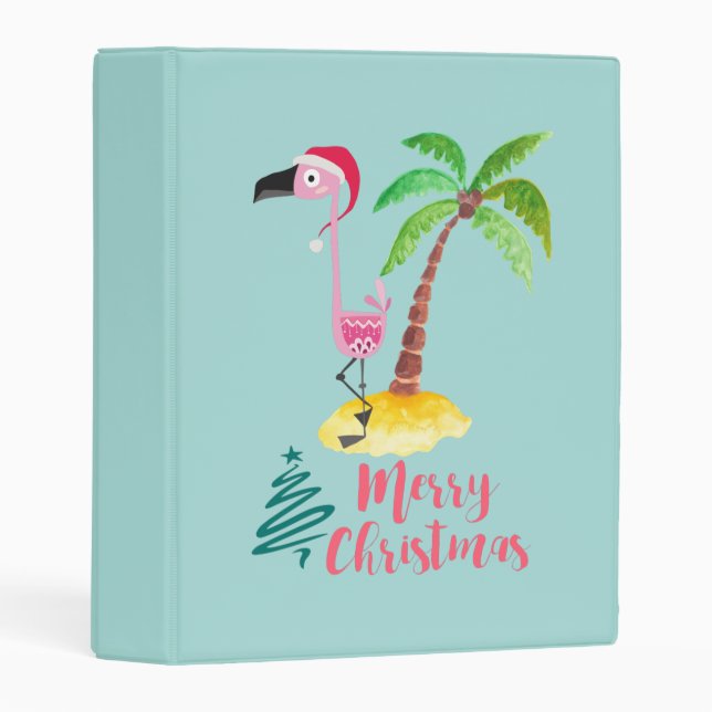 Pink Flamingo In A Santa Hat By A Palm Tree Xmas Mini Binder (Front/Spine)