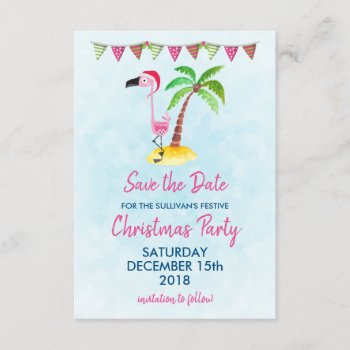 Pink Flamingo In A Santa Hat | Party Save The Date Invitation by Mirribug at Zazzle