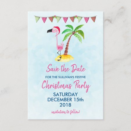 Pink Flamingo In A Santa Hat | Party Save The Date Invitation