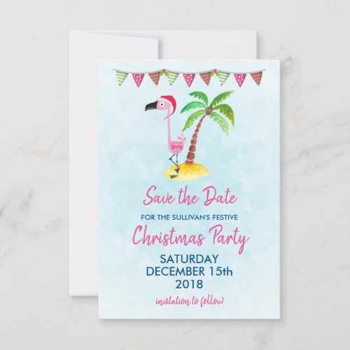 Pink Flamingo in a Santa Hat  Party Save The Date Invitation
