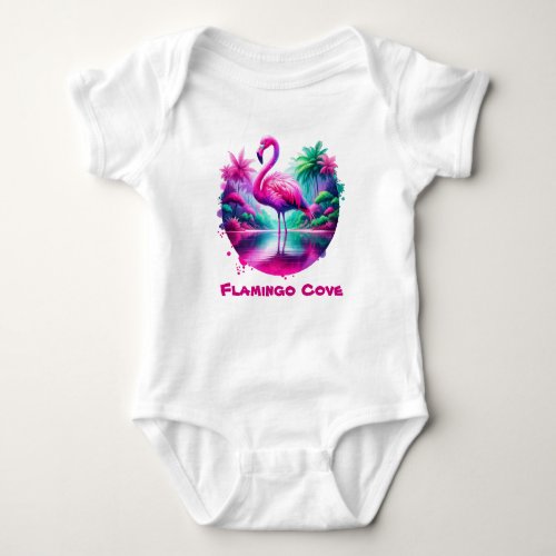 Pink Flamingo in a Tropical Cove Baby Bodysuit