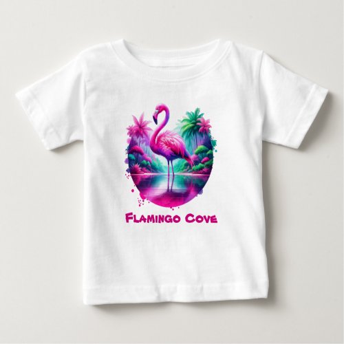 Pink Flamingo in a Tropical Cove Baby T_Shirt