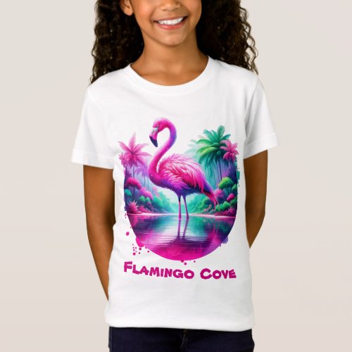 Pink Flamingo in a Tropical Cove T_Shirt