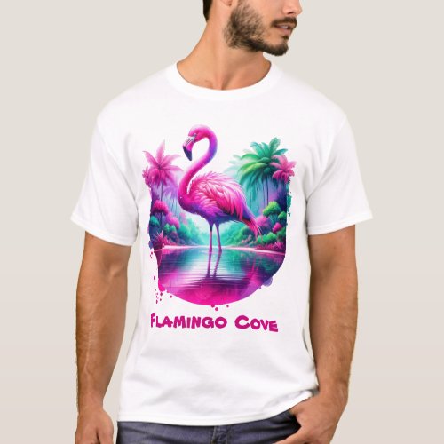 Pink Flamingo in a Tropical Cove T_Shirt