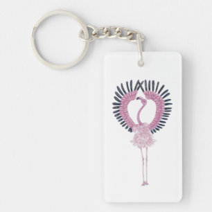 Pink Flamingo in Ballet Pose Keychain