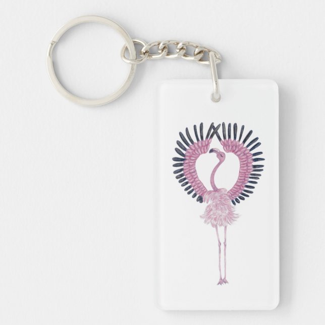Pink Flamingo in Ballet Pose Keychain (Front)