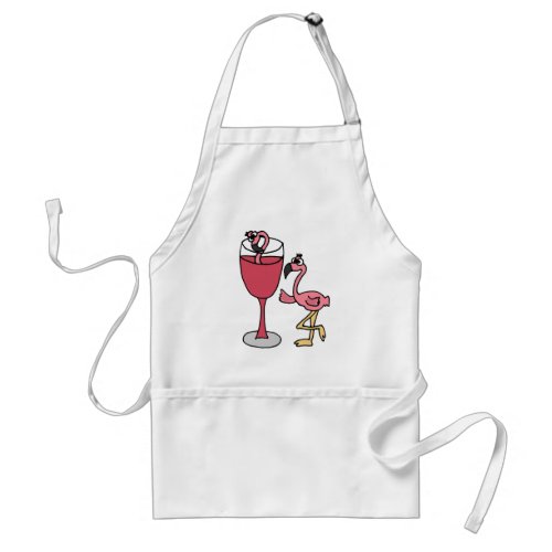 Pink Flamingo in Blush Wine Glass Adult Apron