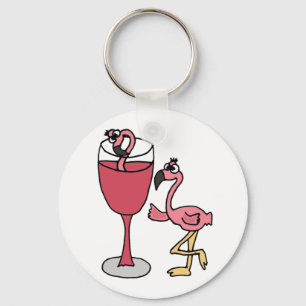 Pink Flamingo in Blush Wine Glass Keychain