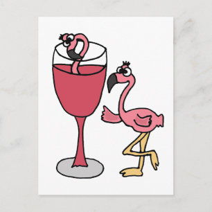 Pink Flamingo in Blush Wine Glass Postcard