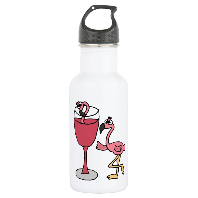 Pink Flamingo in Blush Wine Glass Stainless Steel Water Bottle (Front)