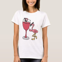 Pink Flamingo in Blush Wine Glass T-Shirt