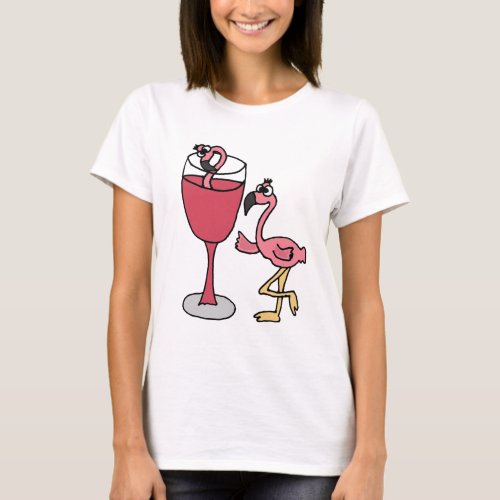 Pink Flamingo in Blush Wine Glass T_Shirt