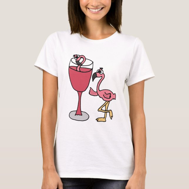 Pink Flamingo in Blush Wine Glass T-Shirt (Front)
