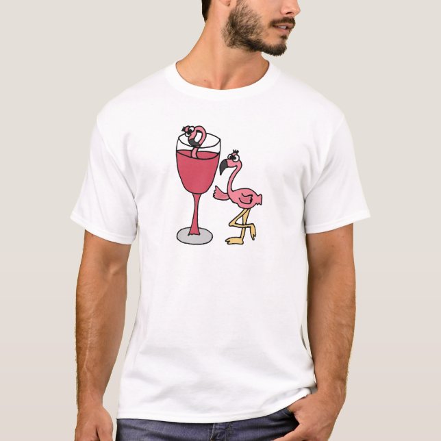 Pink Flamingo in Blush Wine Glass T-Shirt (Front)