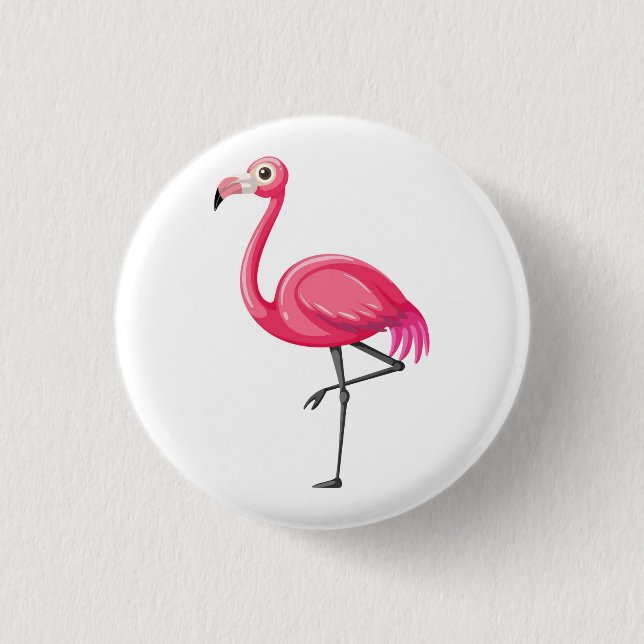 Pink Flamingo in Cartoon Style Button (Front)