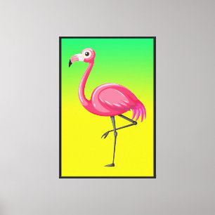 Pink Flamingo in Cartoon Style Canvas Print