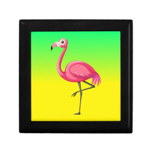 Pink Flamingo in Cartoon Style Gift Box