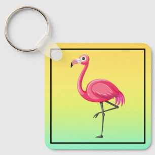 Pink Flamingo in Cartoon Style Keychain