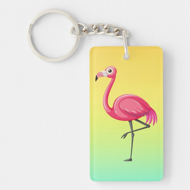 Pink Flamingo in Cartoon Style Keychain (Front)