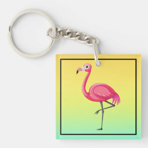 Pink Flamingo in Cartoon Style Keychain