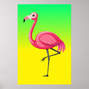 Pink Flamingo in Cartoon Style Poster