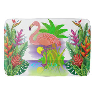 Pink Flamingo In Paradise Bath Mat