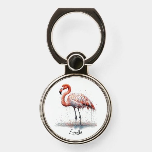 Pink Flamingo in Pointillism customizable Phone Ring Stand