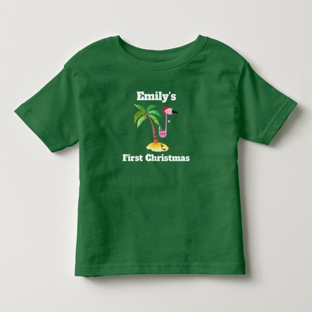 Pink Flamingo in Red Santa Hat Christmas Personal Toddler T-shirt (Front)