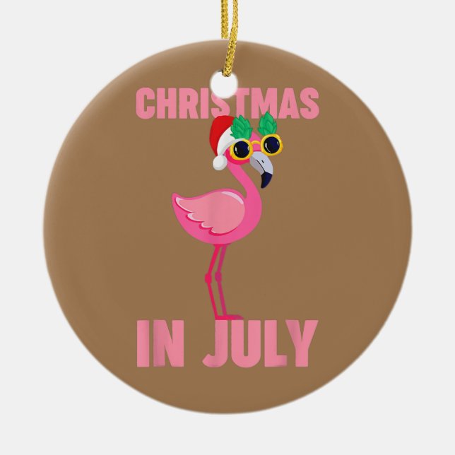 Pink Flamingo In Santa Hat Christmas In July  Ceramic Ornament (Front)