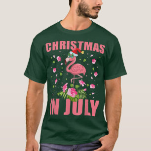 Pink Flamingo in Santa Hat Christmas In July Gift  T-Shirt