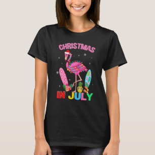 Pink Flamingo In Santa Hat Christmas In July Gir T-Shirt