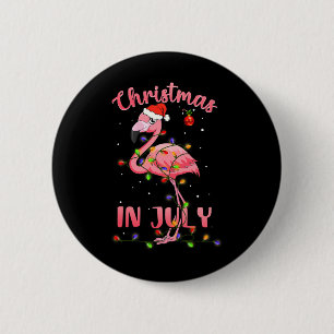 Pink Flamingo In Santa Hat Christmas In July Girl Button