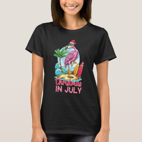 Pink Flamingo In Santa Hat Christmas In July T_Shirt