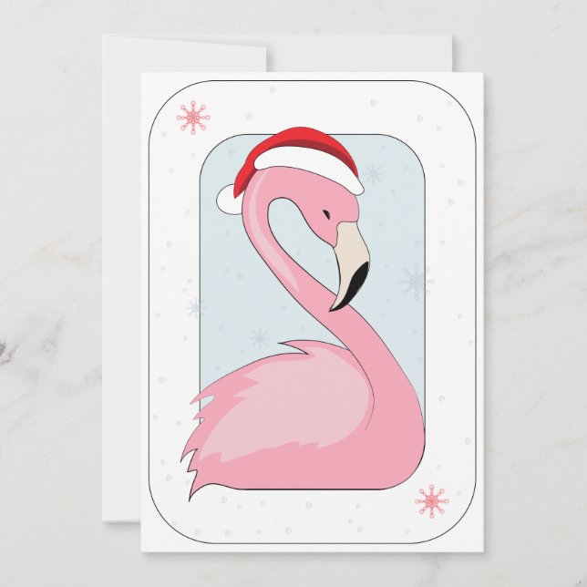 Pink Flamingo in Santa Hat Holiday Card (Front)