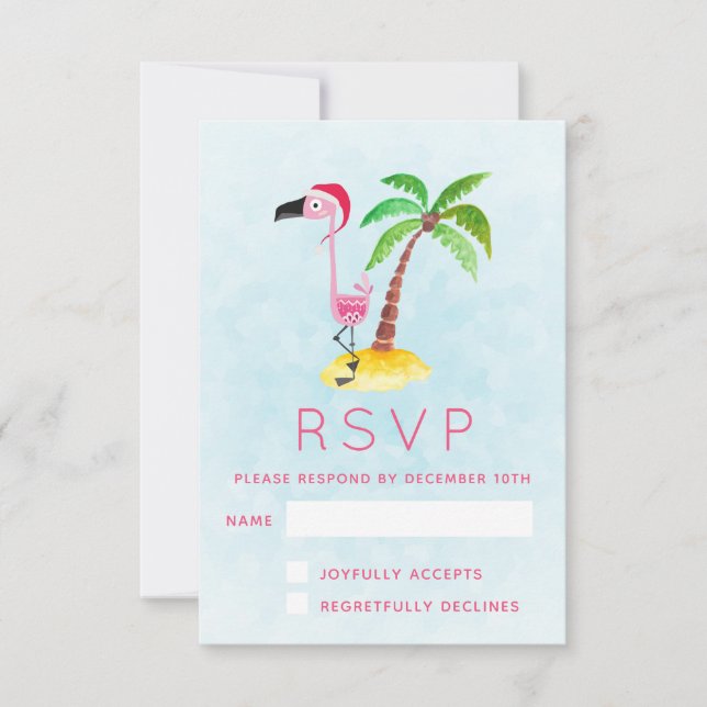 Pink Flamingo in Santa Hat RSVP Card (Front)