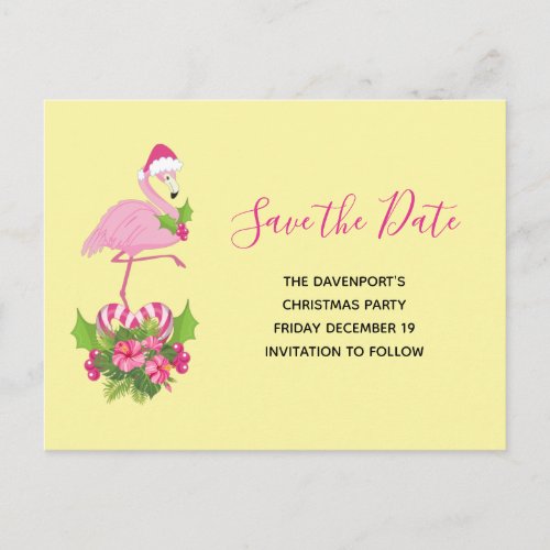 Pink Flamingo in Santa Hat Save the Date Christmas Invitation Postcard