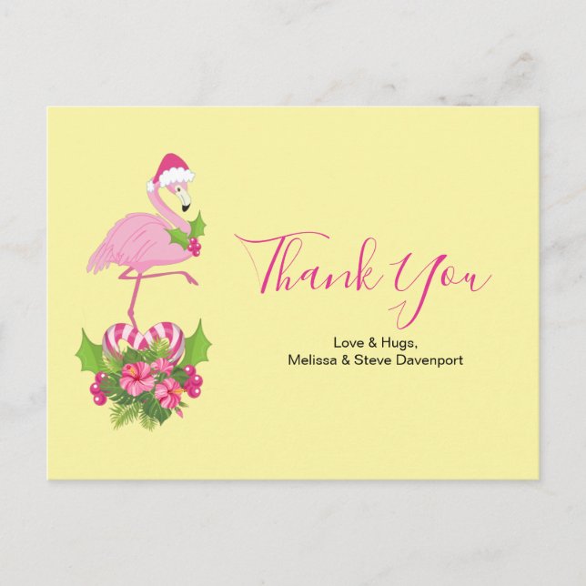 Pink Flamingo in Santa Hat Thank You Postcard (Front)